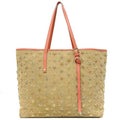 (Good) Bag Star Choo Leather Canvas Pre-Owned Silver Jimmy Sarah Studs Beige Women's Tote Pink