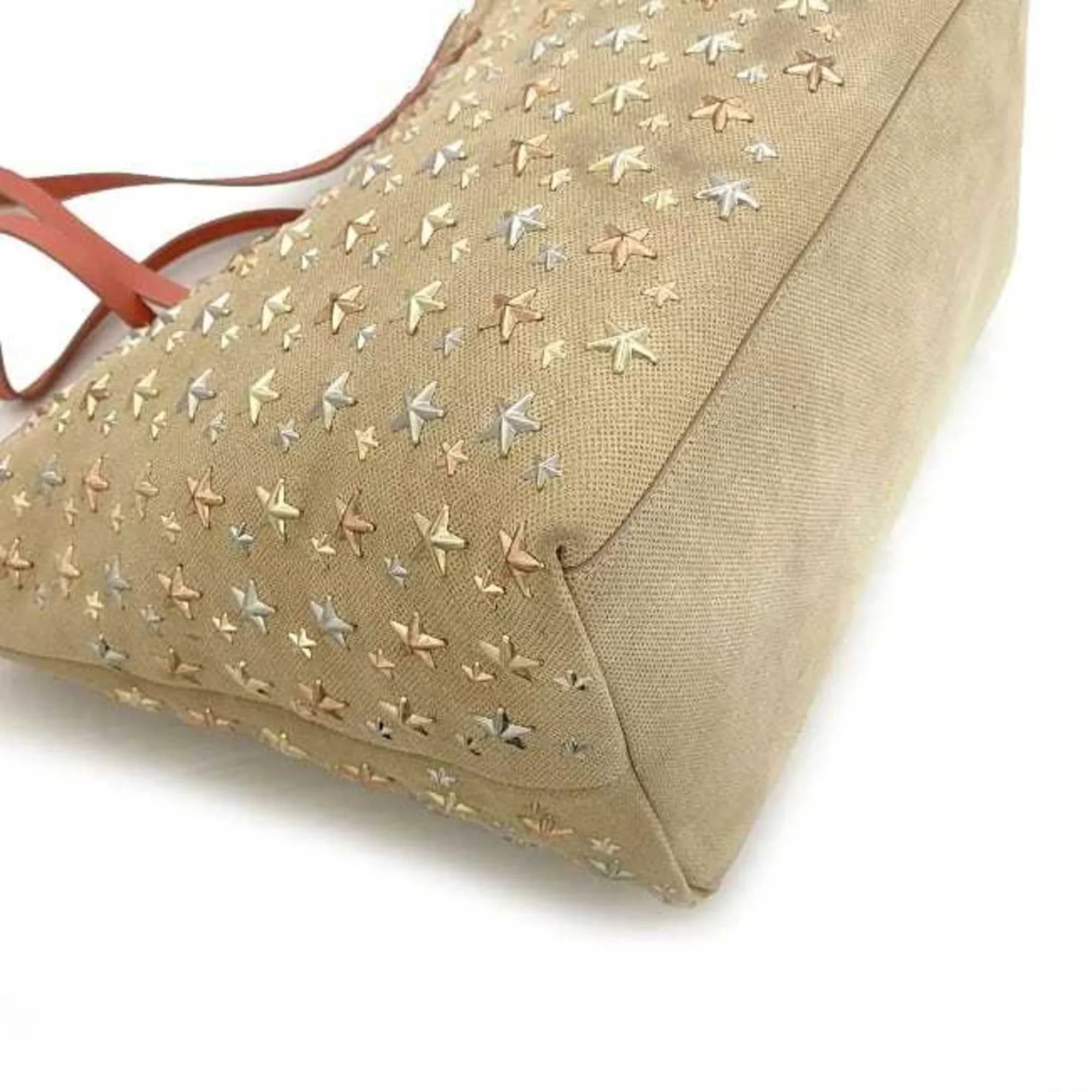 (Good) Bag Star Choo Leather Canvas Pre-Owned Silver Jimmy Sarah Studs Beige Women's Tote Pink