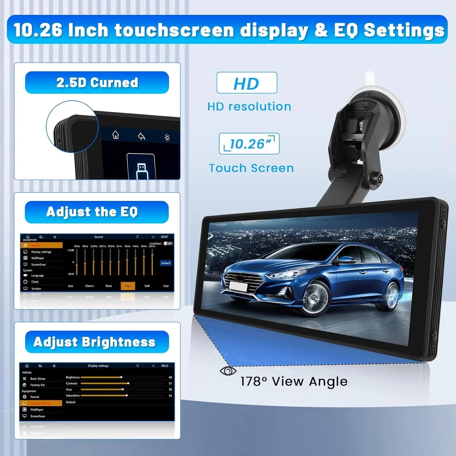 Android Podofo Suv Carplay Bluetooth with Auto 7-32V Van Pickup Link Touch for Vehicles, AUX Car FM Camera Mirror Stereo Card&Backup Portable Radio Screen 64G Car 10.26" Wireless