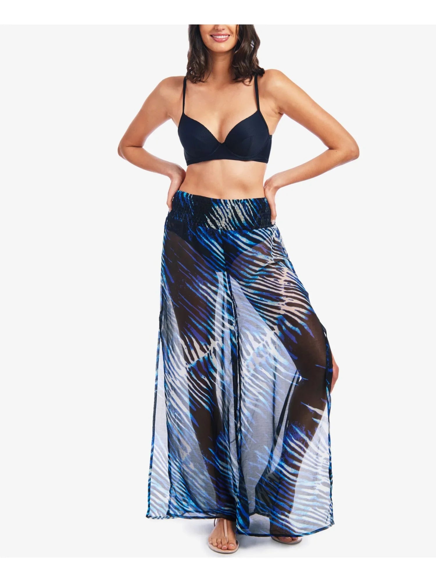 RACHEL Women's ROY Swimsuit Print Cover Navy Up CINCHED SHEER L Zebra RACHEL