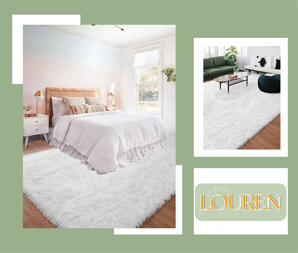 and Non-Slip Bedroom,8x10,Fluffy Carpet Fashionable Rug Soft durable White Rug,Big Rug,Shag for Area