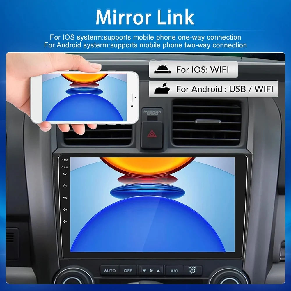 1080P AHD Radio WIFI Touchscreen Stereo 12 Backup Mirror 2007-2011 9'' For Wireless Android CRV FM HD Honda Auto Camera Android Car Carplay Player Bluetooth Link GPS USB Hifi,