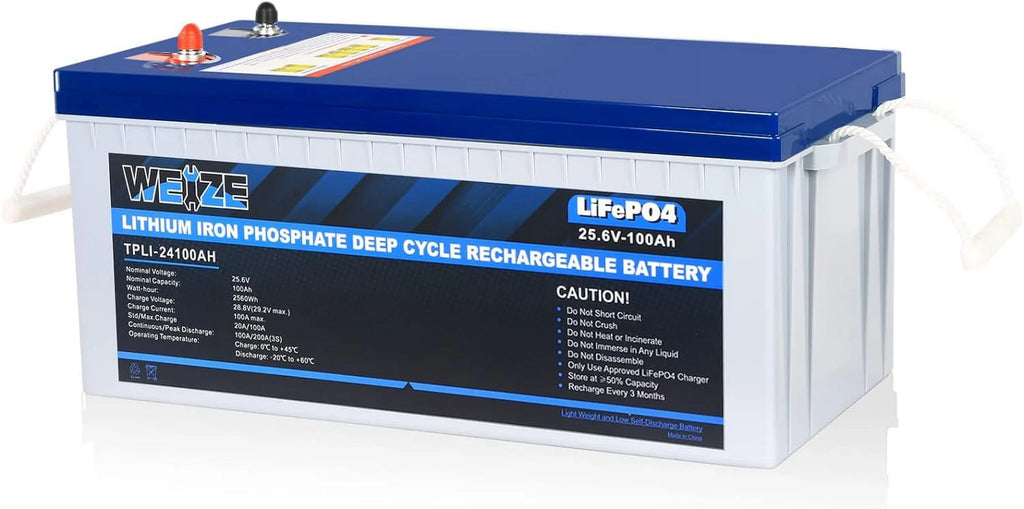 Grid 24V 1Autodepot Camping, Cycles, Smart System, LiFePO4 Solar Battery, BMS, to RV, 8000 Applications Perfect Up Built-in Lithium Off for 100AH 100A Marine,