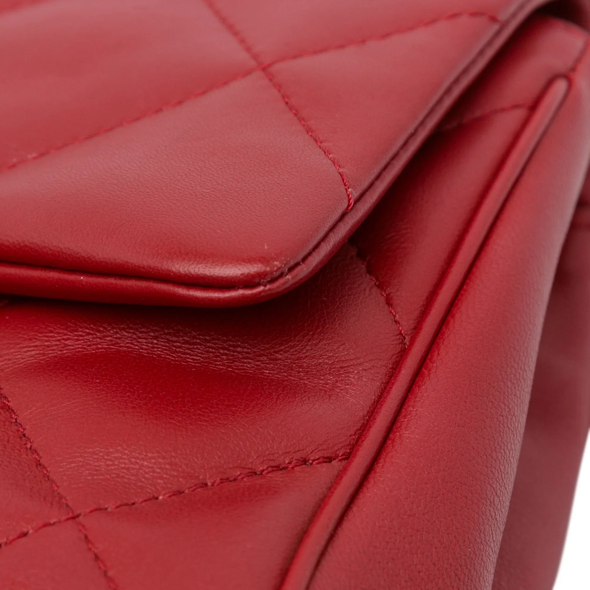 Bag Satchel Unisex Easy Pre-Owned Lambskin Carry (Good) Flap Authenticated Small Leather Chanel Red