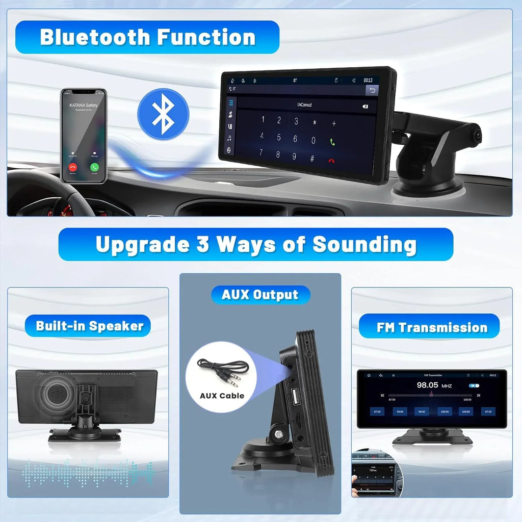 Android Podofo Suv Carplay Bluetooth with Auto 7-32V Van Pickup Link Touch for Vehicles, AUX Car FM Camera Mirror Stereo Card&Backup Portable Radio Screen 64G Car 10.26" Wireless