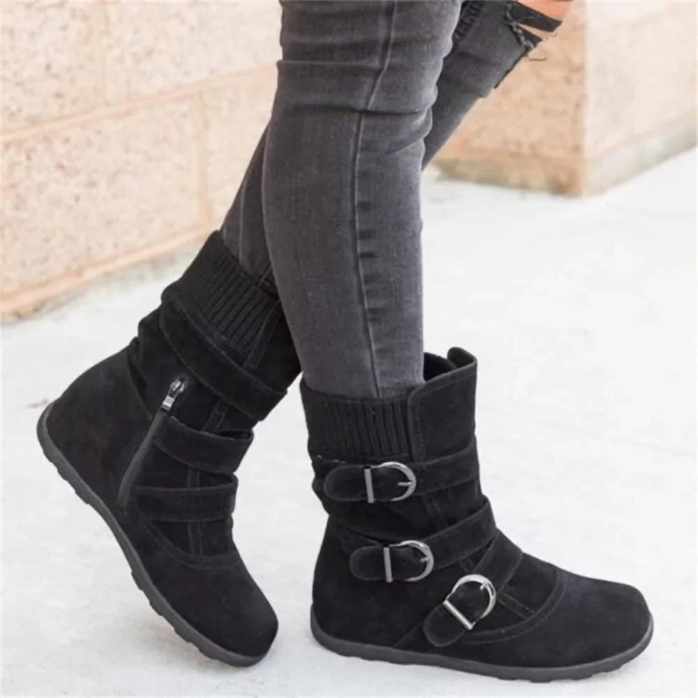 Plus Size Boots Ladies Warm Outdoor Plush Flat Boots Shoes Classic Women Booties Casual Autumn Winter Women Snow