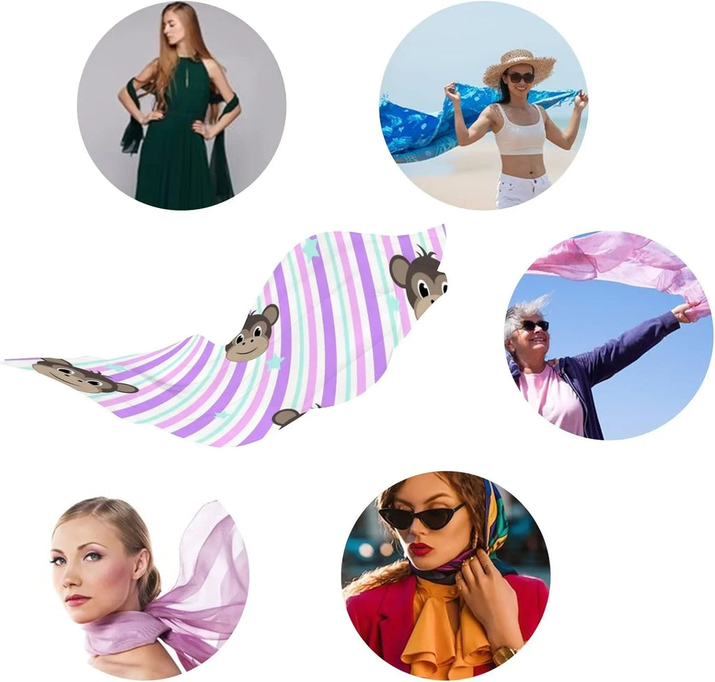 Neck Stripe Women Hyjoy Wrap Girls Faces Scarf On Long Lightweight Shawl Silk for Scarves Monkey