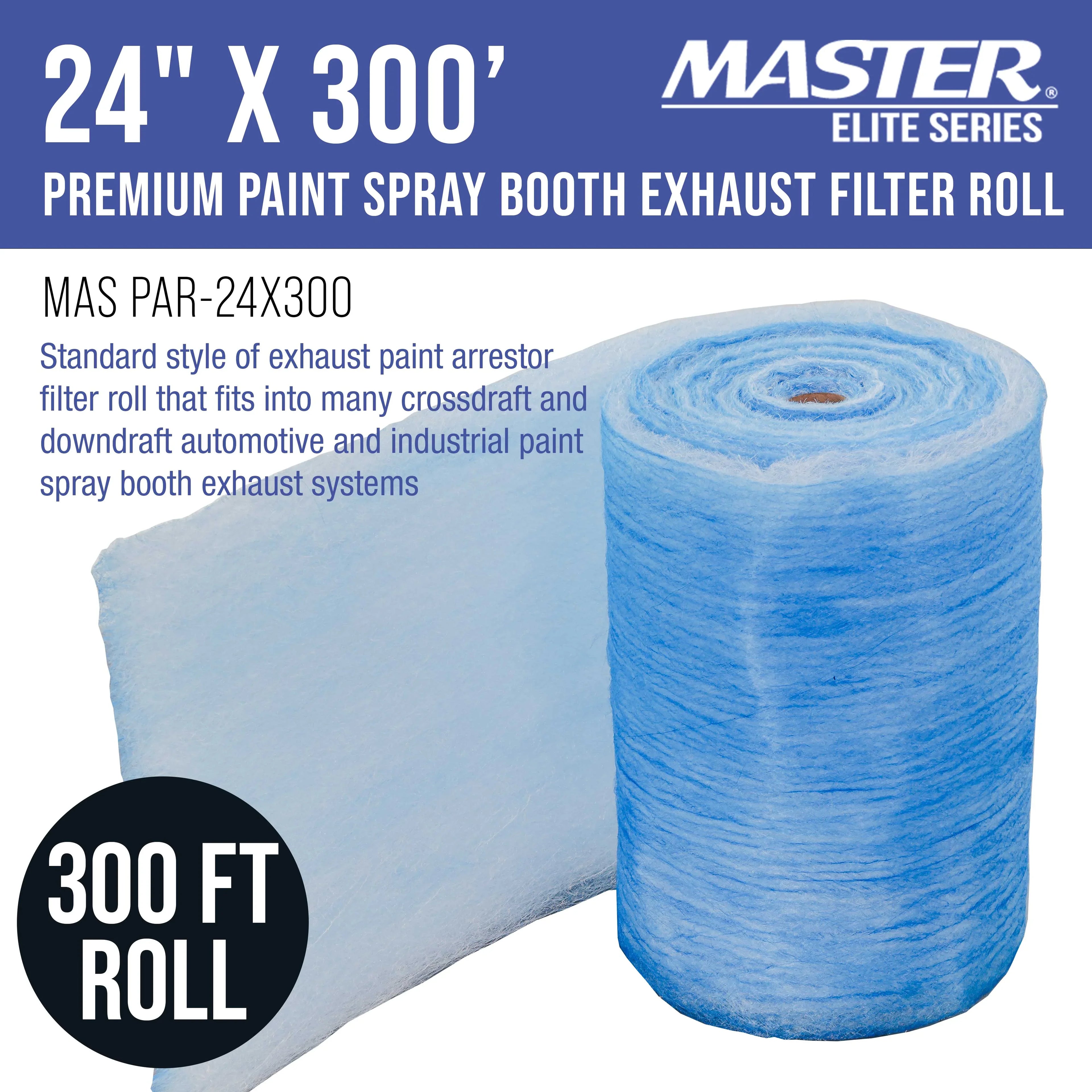 Exhaust Premium Paint Filter Overspray Gram Paint Elite Captures Auto Heavy-Duty Refinish Spray 300' 18 in x - Paint Arrestor - Booth Autobody Booths Master Roll, Traps Fiberglass Particles 24"