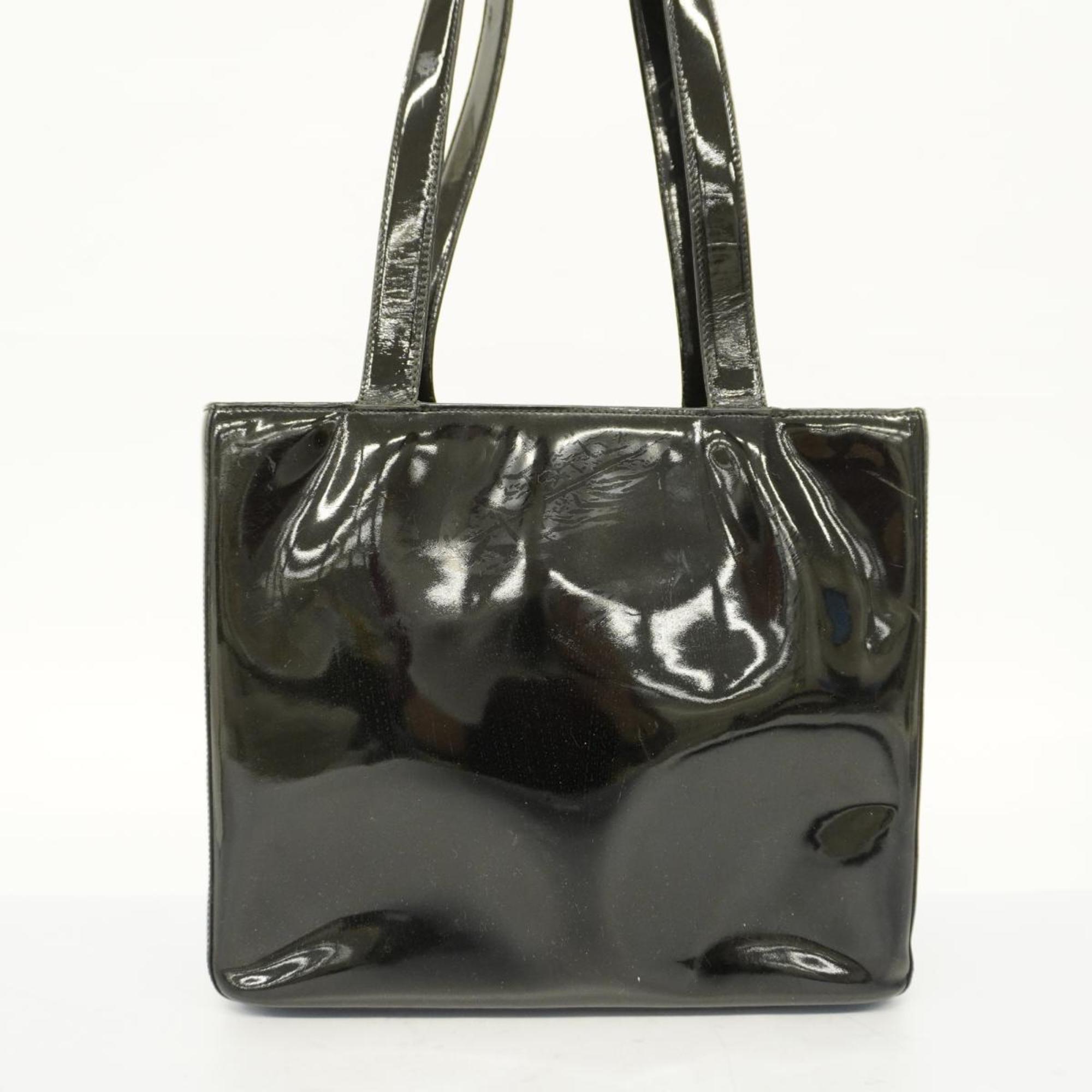 Champagne (Good) Patent Women's Pre-Owned Bag Chanel Black Tote Leather