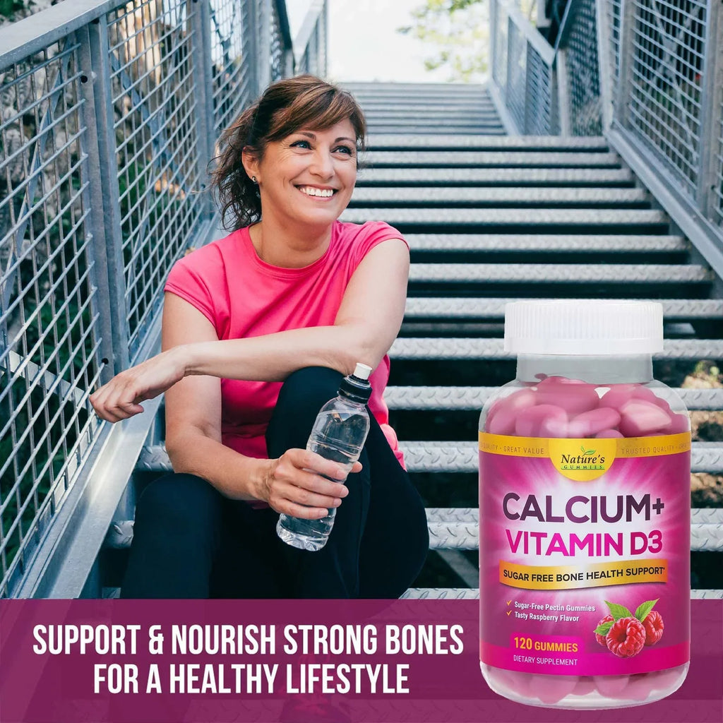 Plus Free & 120 Vitamin Flavor Gummies Chewable - Non-GMO, 400 Health Calcium Chews IU Berry Support, D3, Bone Bites Supplement, Strength Immune Bone Calcium Sugar Gummy Nutrition - Supports
