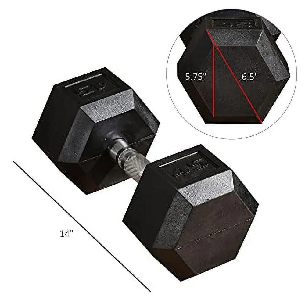 Home 45lbs Dumbbells Anti-roll, Non-Slip Weights Men 2 Rubber Set, Workout, Hand x for or with Handles, Soozier Women Hex Gym