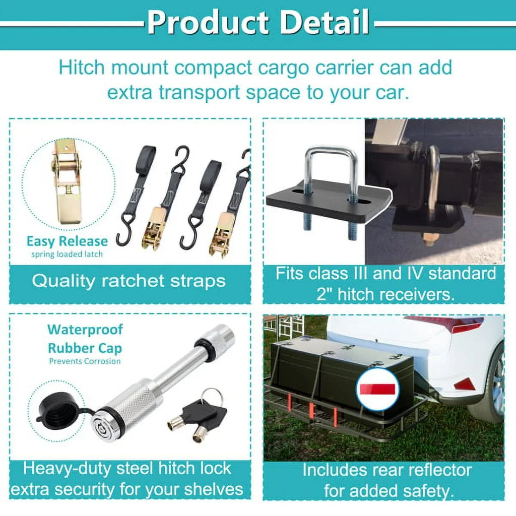 Capacity x lb Car Truck Folding net, cargo Net, 24" capacity x SUV Trailer, folding 60" mounted Cargo 500lb for basket Mounted 500 6" Cargo Black Hitched with Basket hook with cargo 60"x24"x6"