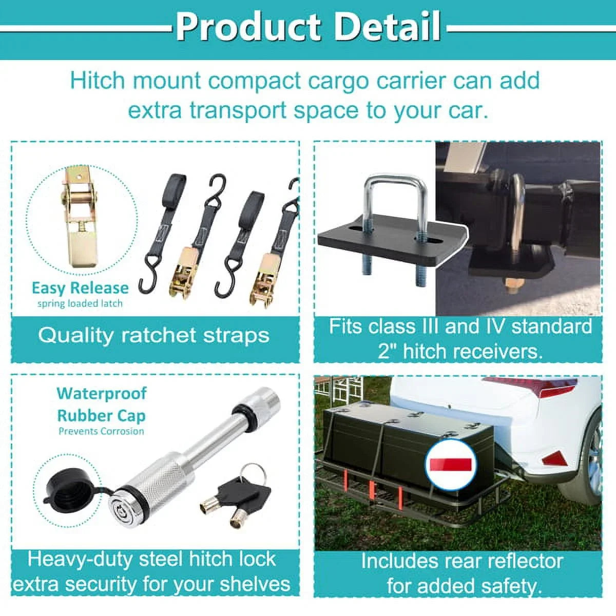Capacity x lb Car Truck Folding net, cargo Net, 24" capacity x SUV Trailer, folding 60" mounted Cargo 500lb for basket Mounted 500 6" Cargo Black Hitched with Basket hook with cargo 60"x24"x6"