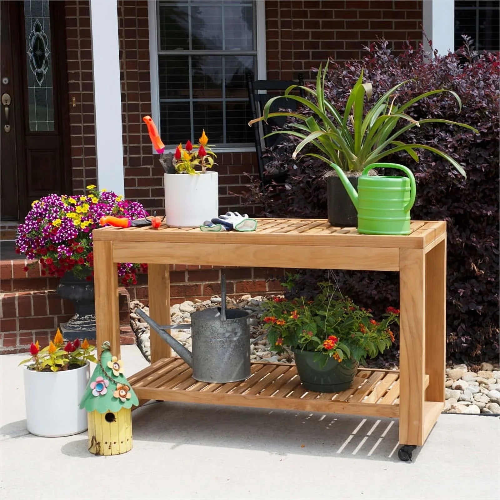 Shelf Afuera Living Kitchen Outdoor Island in Slatted Rolling & Top Wood Natural