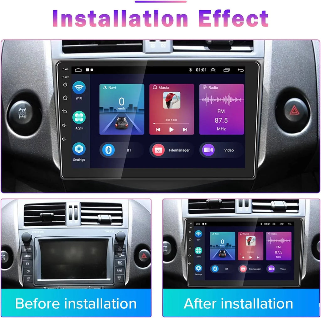 Radio FM Toyota Stereo 2007-2012 Android 12 RAV4 9'' Wireless Auto AHD Hifi Touchscreen 1080P Camera WIFI Car USB GPS for HD 2+32G Android Cable, Podofo Mirror Backup Bluetooth Carplay Link