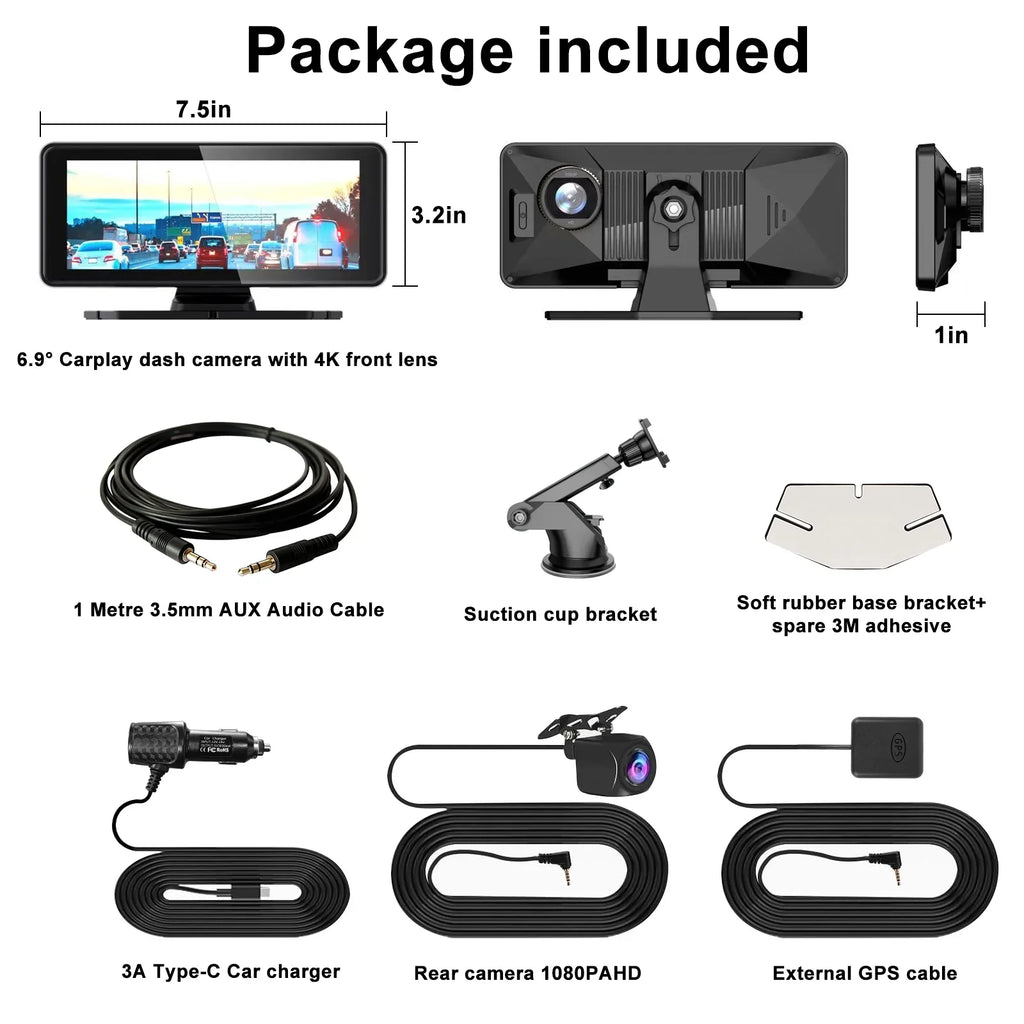 Stereo, Bluetooth Auto & with Touchscreen (6.9inches) Cam, Car Receivers Backup Portable with Carplay Audio Android Navigation, Apple GPS 1080p Car 4K NEXPOW Camera, Carplay Dash