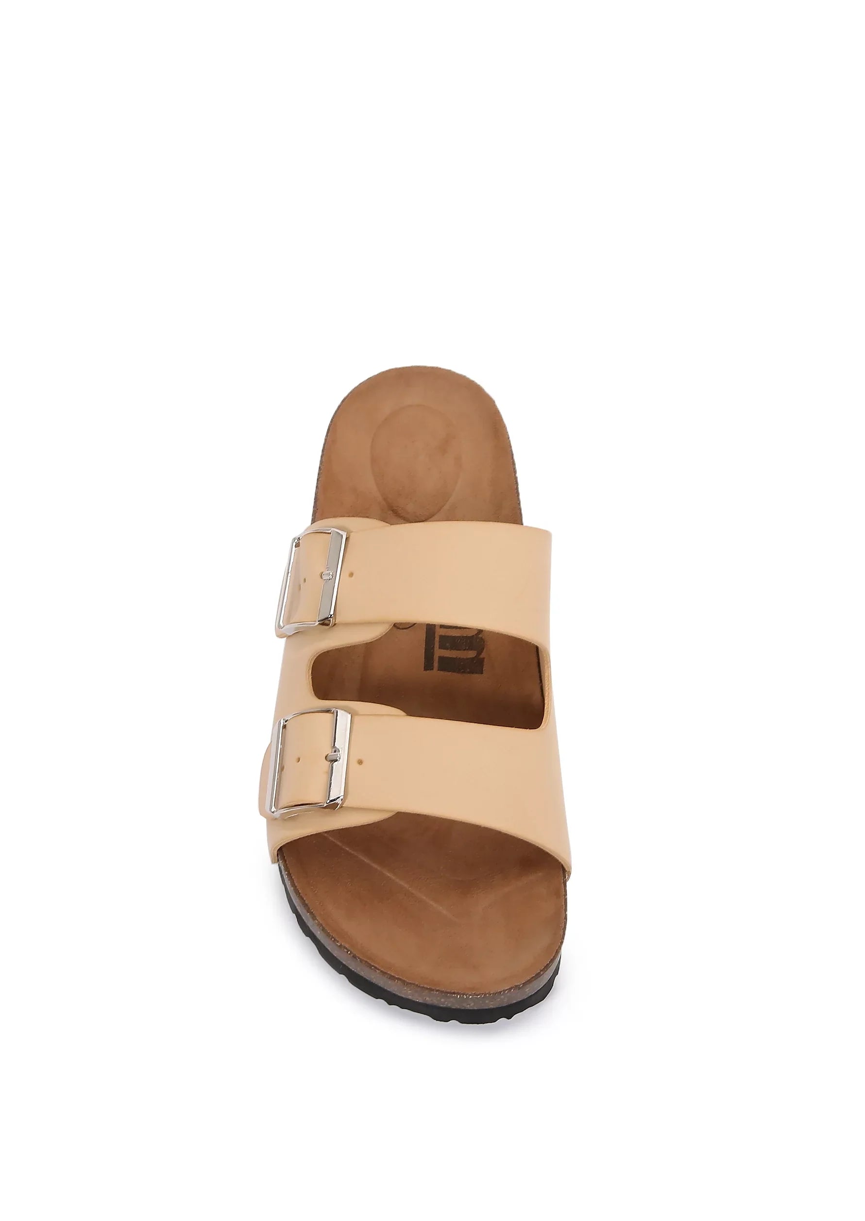 Women (PU Apricot/ Sandal Soft Double Slider Strap Cork Leather Footbed PU Cushioned 6)