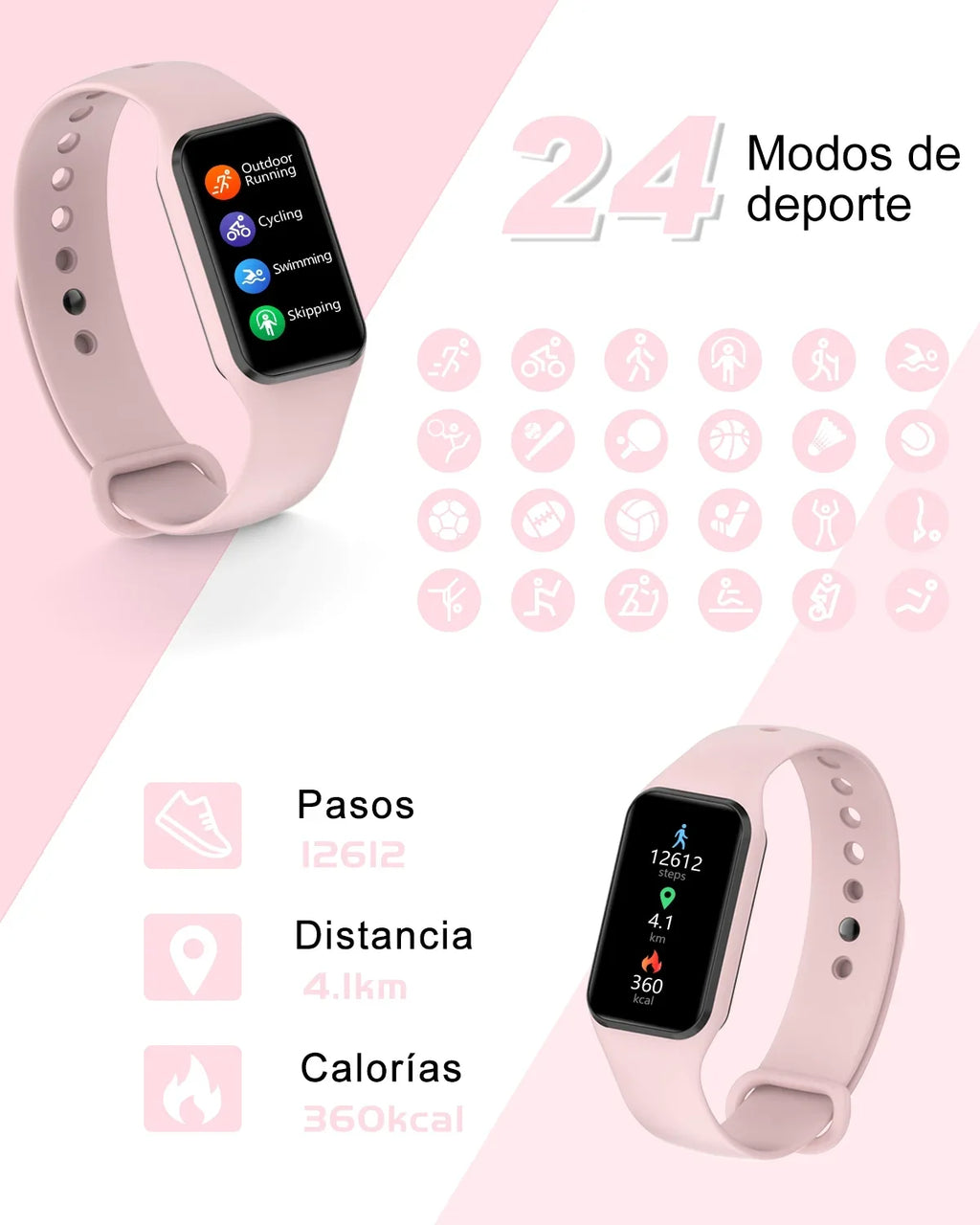HD Calorie Modes Inch for - IP68 with , Tracker Fitness Women Smart 24 Compatible Pedometer, Screen,with iOS,Pink 1.47 and Waterproof, Android Men Watch Sports