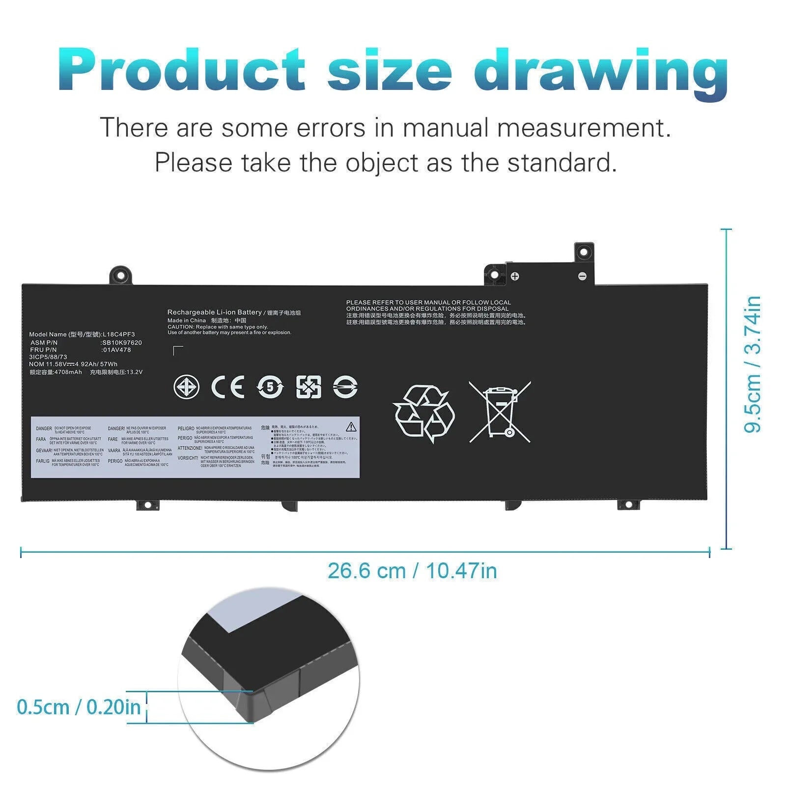 Lenovo 01AV479 Battery For ThinkPad SB10K97620 L17M3P72 01AV478 OEM T480S 57Wh