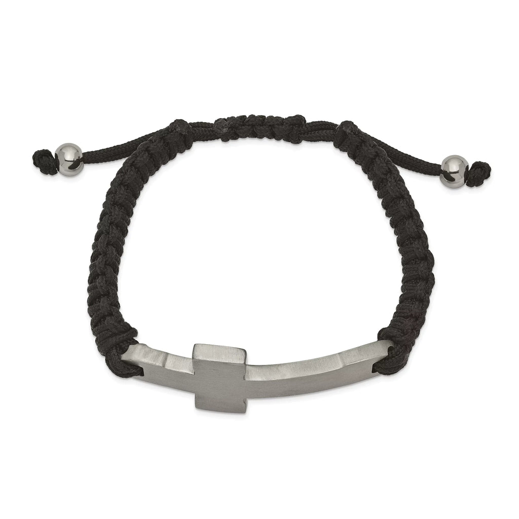 Brushed Black Steel Cross Bracelet Primal Steel Nylon and Adjustable Polished Stainless