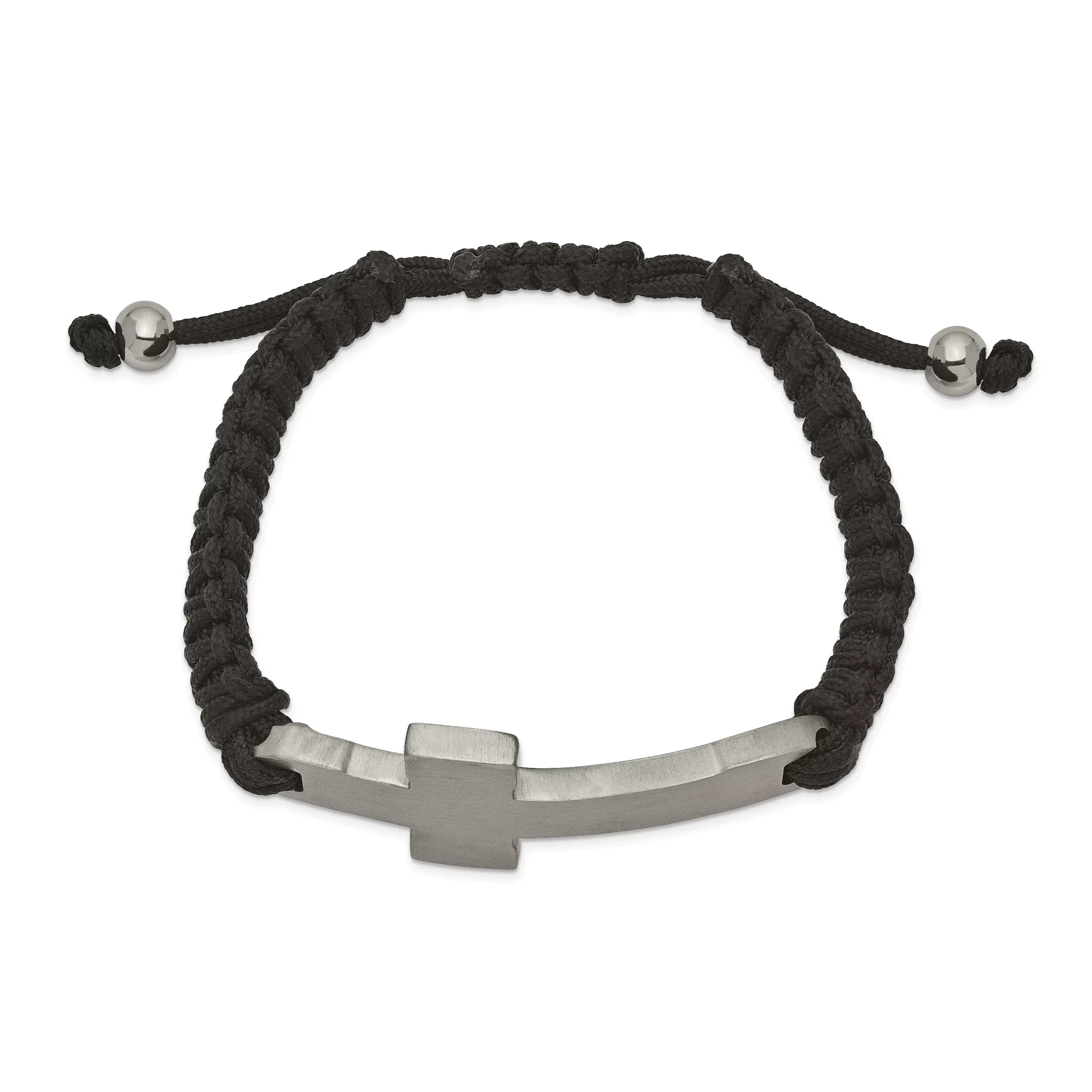 Brushed Black Steel Cross Bracelet Primal Steel Nylon and Adjustable Polished Stainless