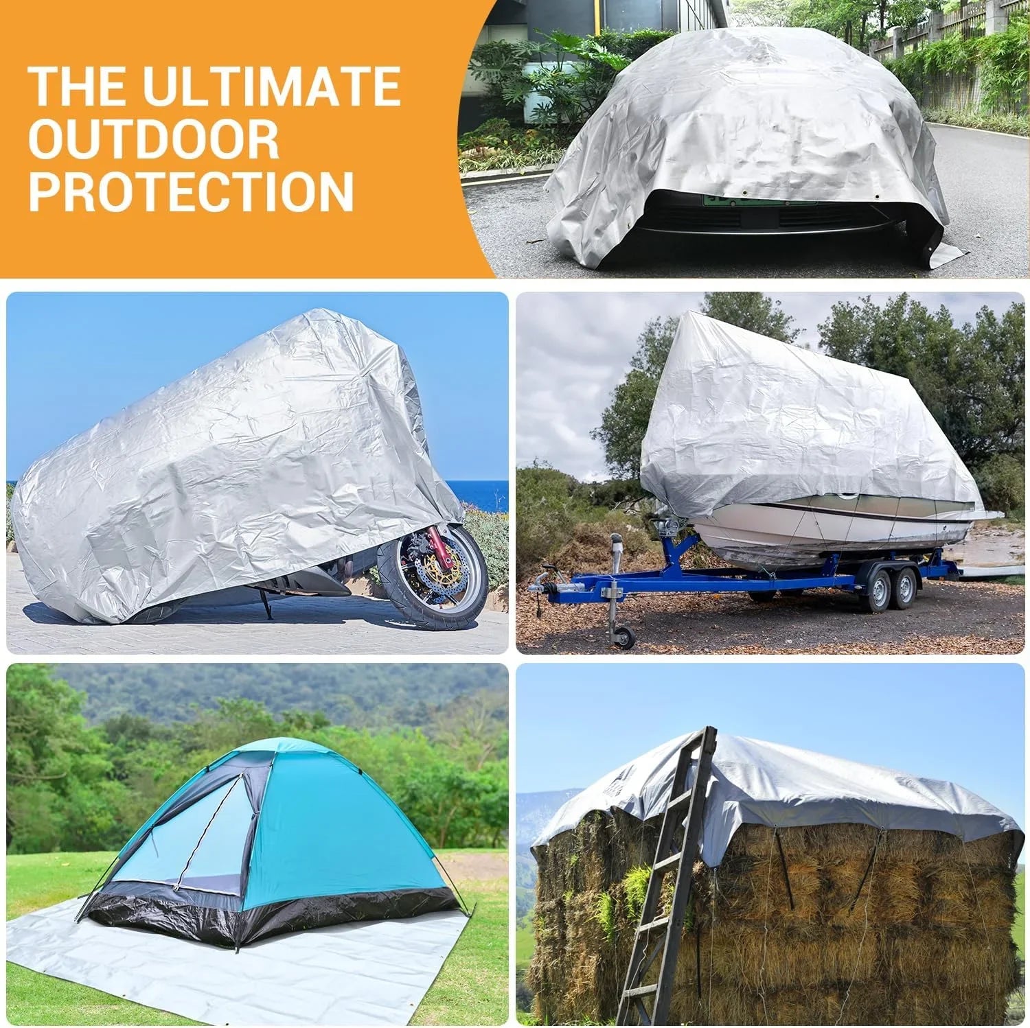 Extra Duty Mil, 16 with UV Resistant, Reinforced 100% Tear X Tarps Grommets Tarp Camping, Fade & Waterproof 20?, Heavy for Boat(Silver/Black) Patio, Outdoor 12? Pool, Thick Roof, Blocking,