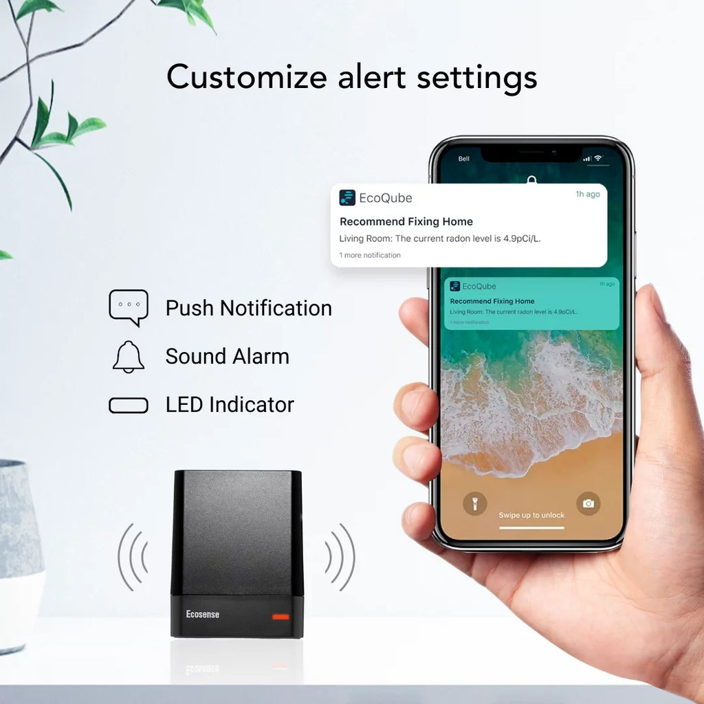 EcoQube WiFi, W Radon Gas Model and Monitor Detector Ecosense with EQ100