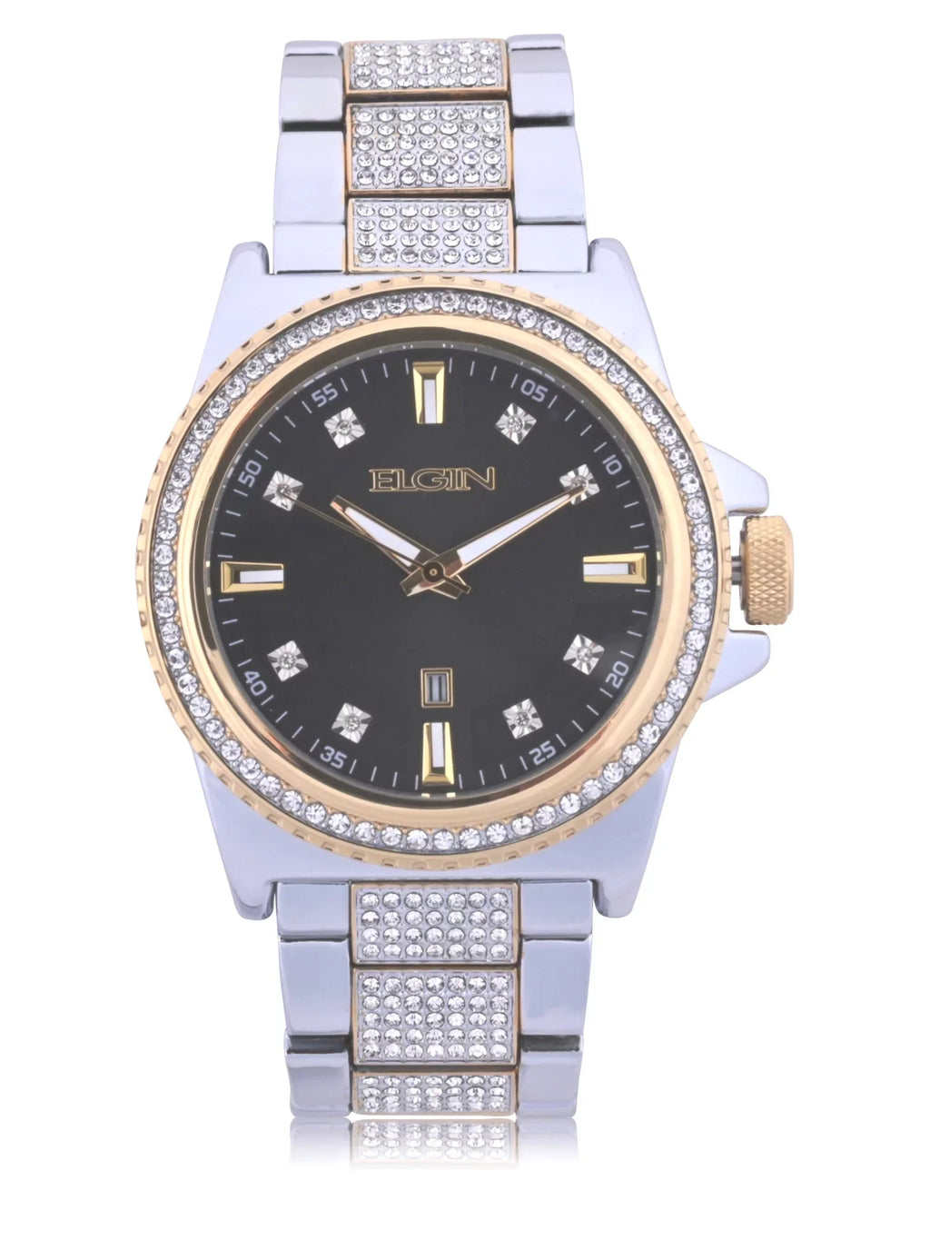 Silver and Adult and Watch Male with in Case Gold Elgin Alloy (FG180015ST) Set Bracelet Stones and
