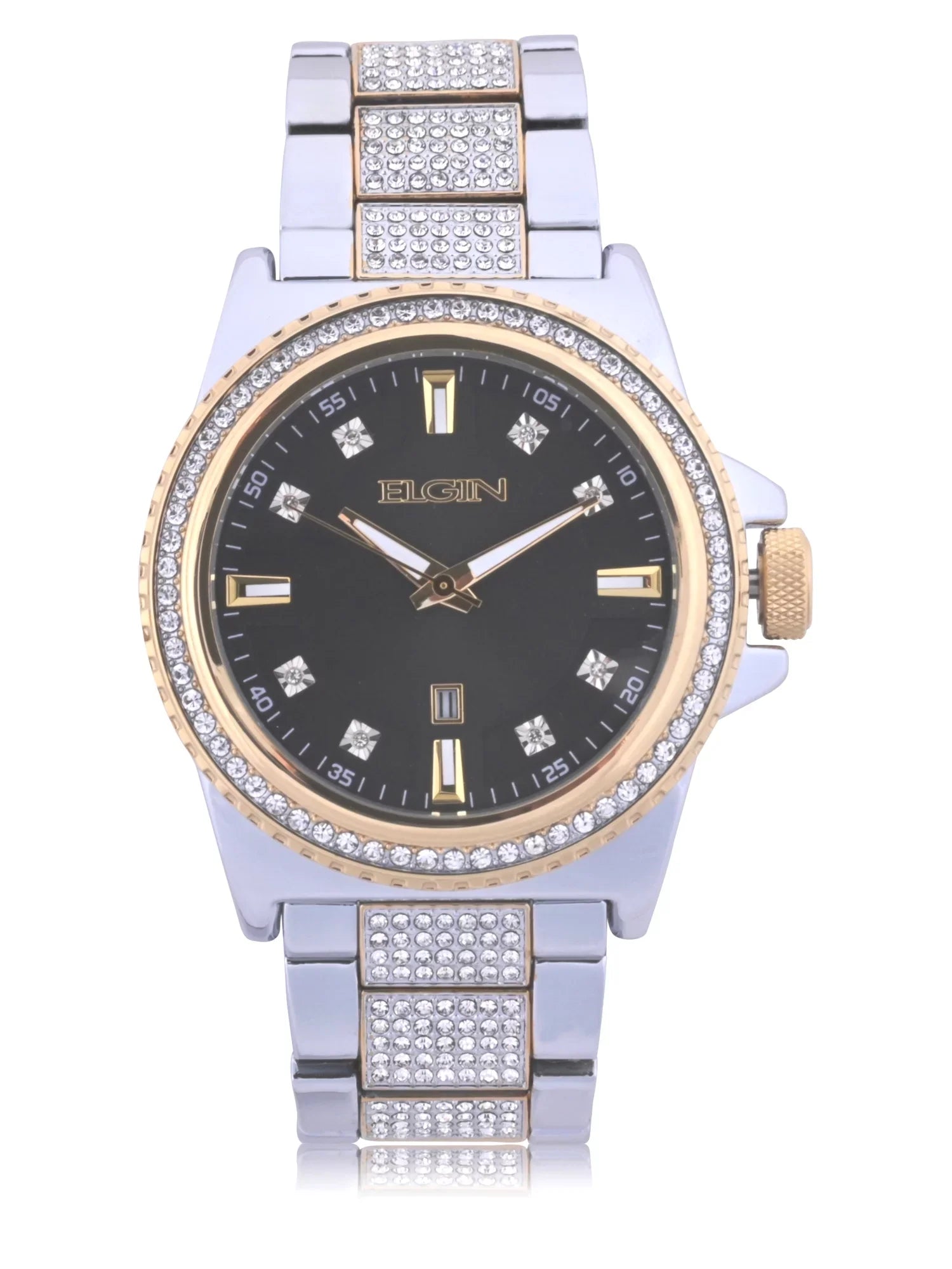 Silver and Adult and Watch Male with in Case Gold Elgin Alloy (FG180015ST) Set Bracelet Stones and