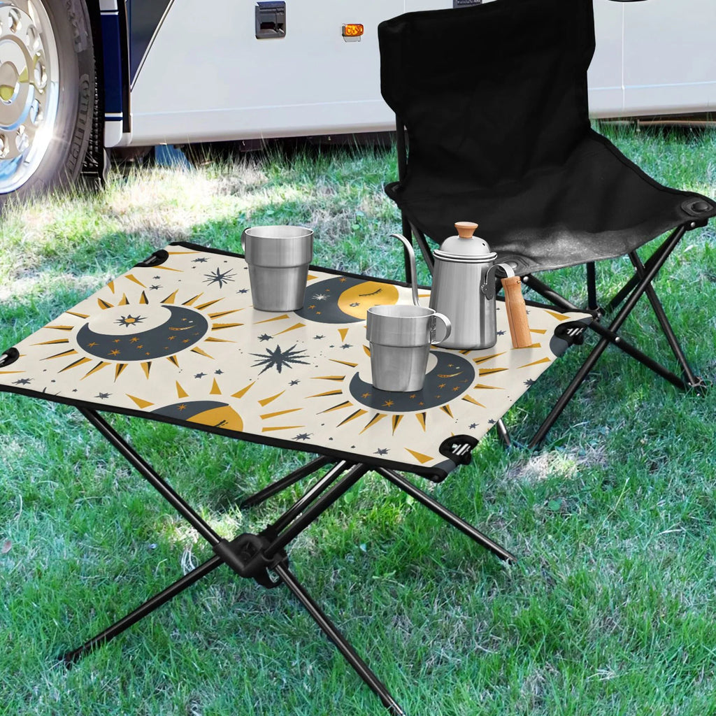 Table for Camping Beach BBQ Table Folding with Bag Outdoor Portable Table Moon Sun and Storage Stars Picnic Fishing Travel Compact