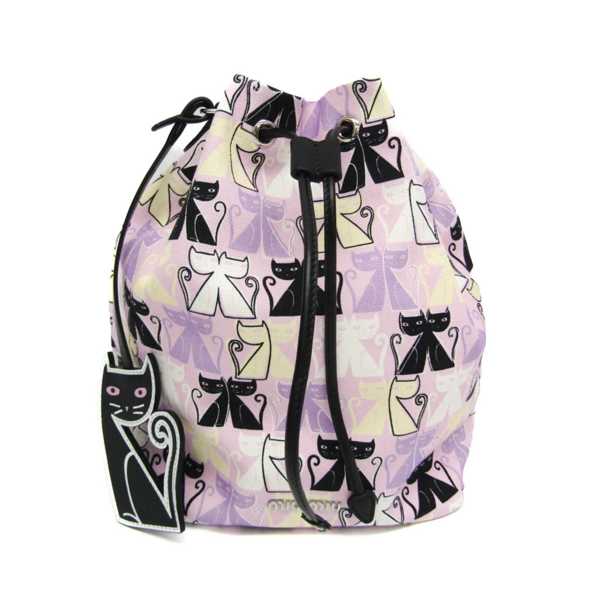 Purple,Multi-color Pre-Owned (Good) Leather,Cotton Miu CATS Miu Bag Drawstring CANAPA Pouch Women's 5RM014 Black,Light