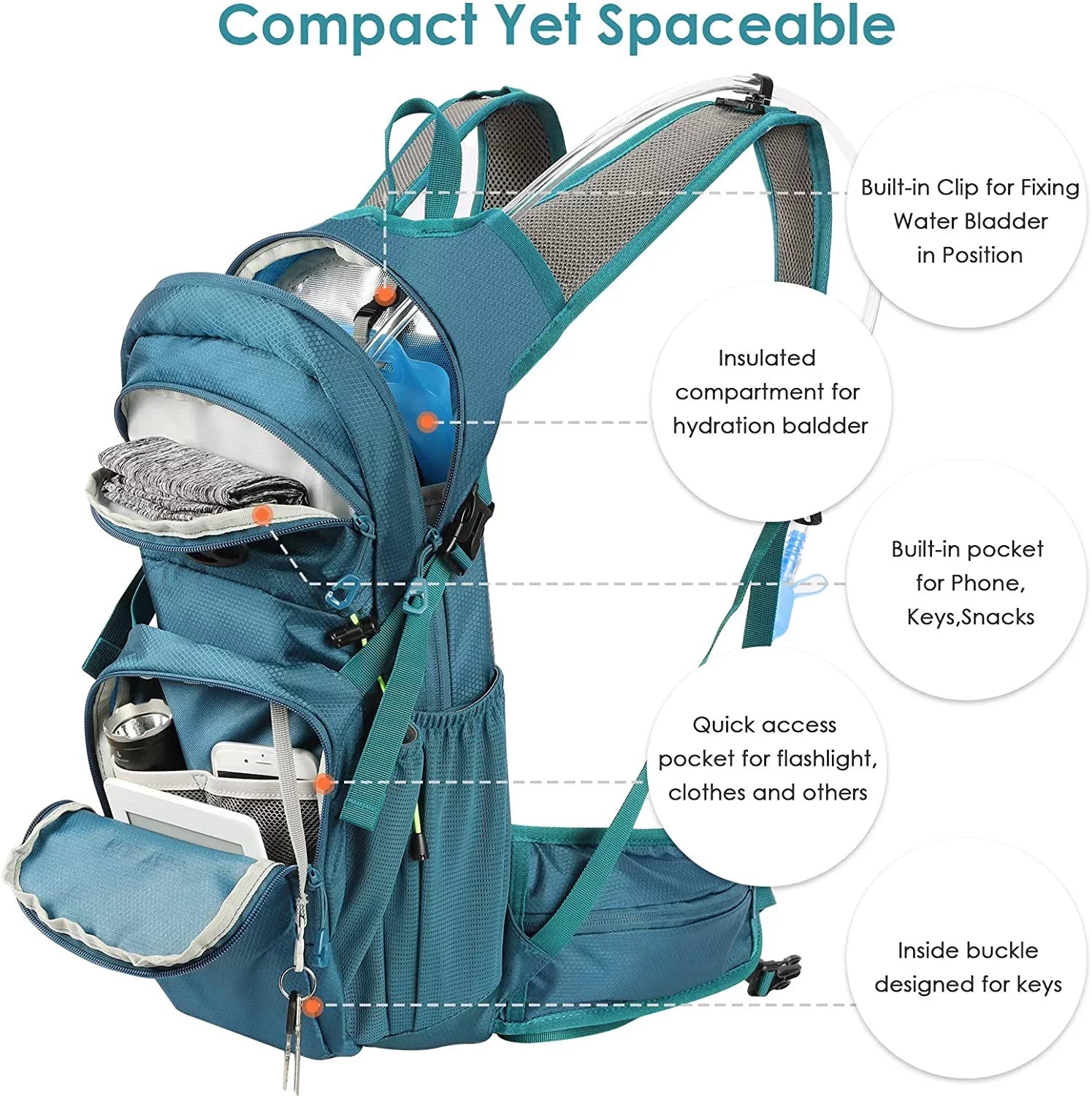 Hydration BPA Water Leakproof with Backpack for 2L KUSTAR Free,Lightweight Backpack Bladder Water Hiking,Running,Cycling,Camping,Blue Pack