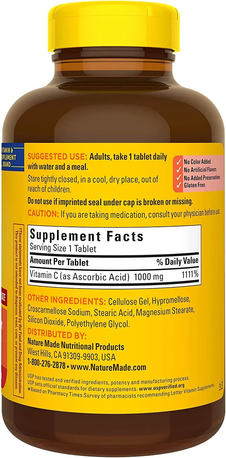 Support, 300 Immune Made Supply Tablets, Vitamin Dietary 300 1000 mg, Day for Supplement C Nature