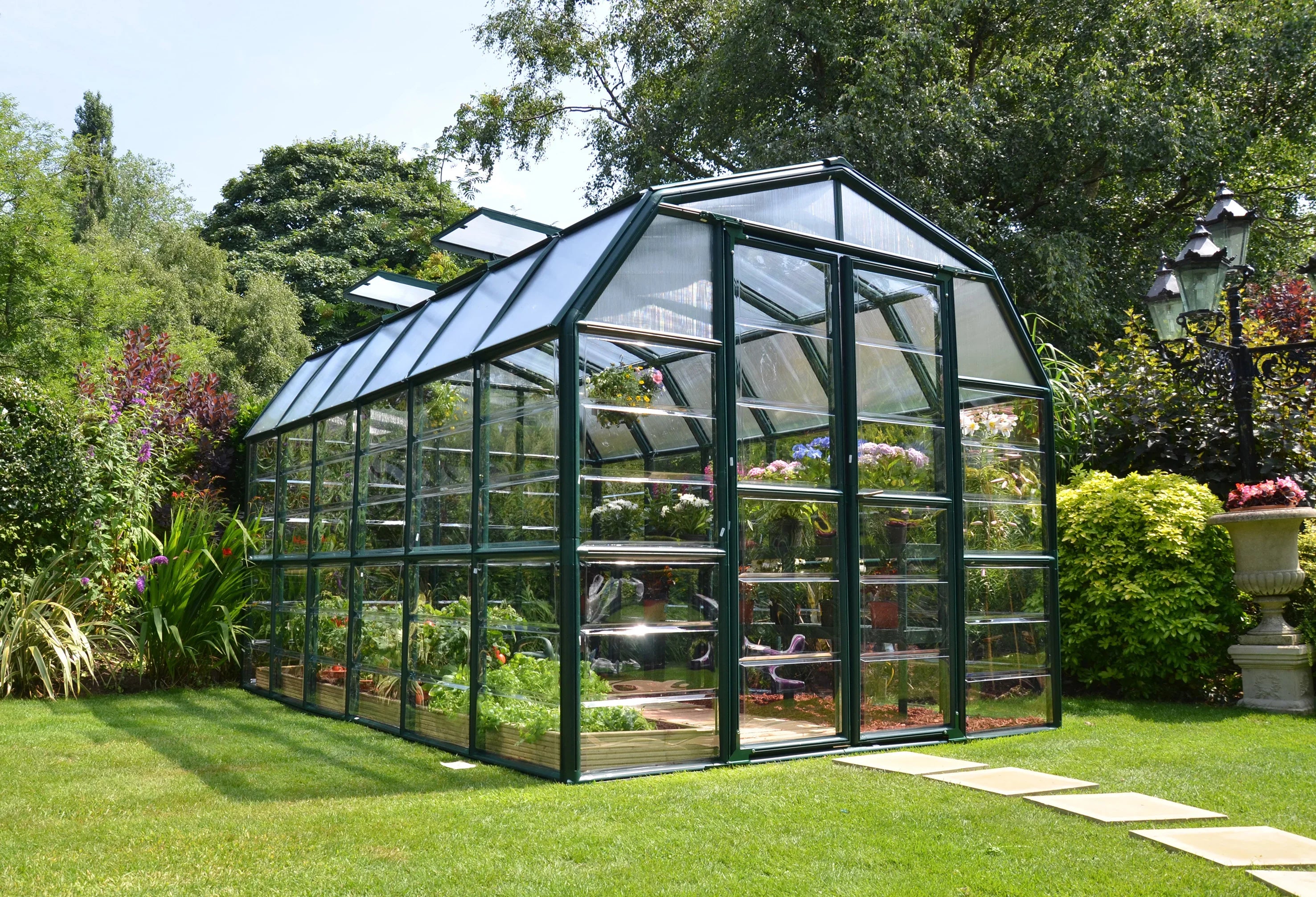 Greenhouse 2 Walk-In - Grand Green Clear Vents 8' Canopia - x with Gardener 12' Palram Roof -