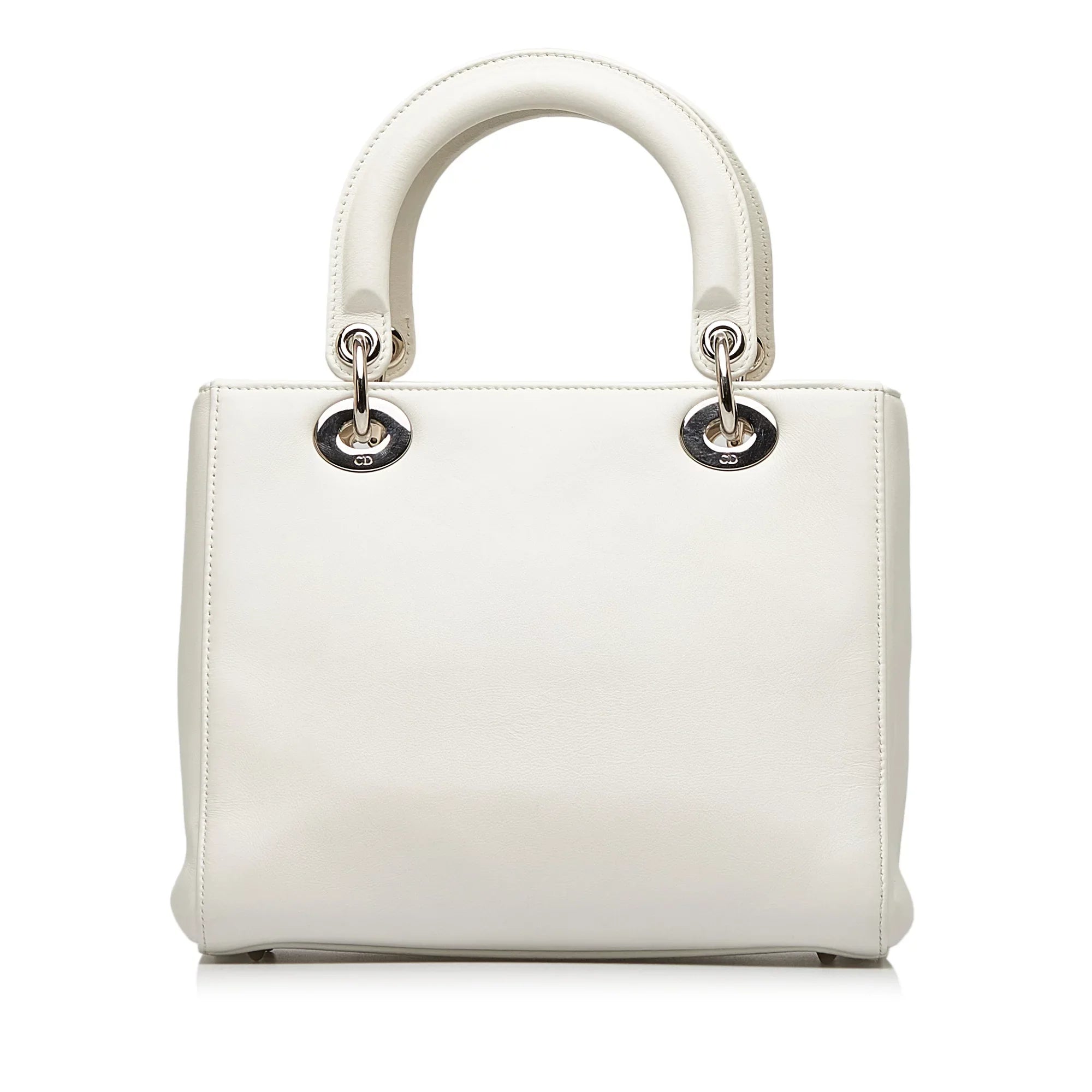Paradise Medium Lady Unisex White Authenticated Satchel Dior Pre-Owned Lambskin Leather (Good)