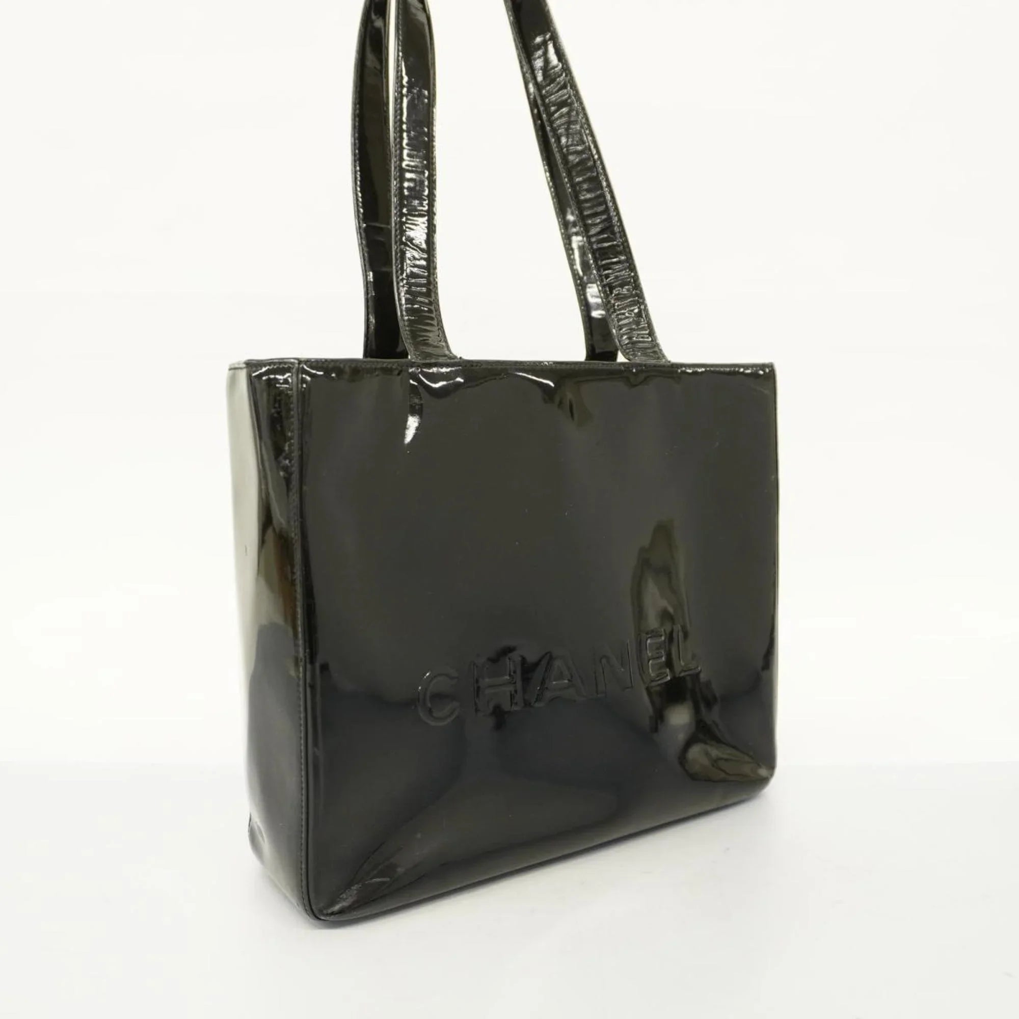 Champagne (Good) Patent Women's Pre-Owned Bag Chanel Black Tote Leather
