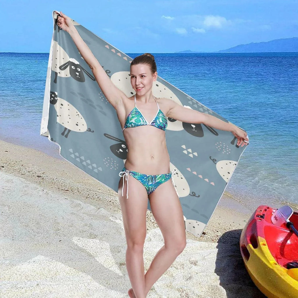 Bath Yoga Towel Microfiber Thin Pool Shower Swim Free 31”X71” Towel Cute Black Beach Towel Face Sand Blanket, Towel, Sheep Bestwell Oversized Quick Dry Multipurpose Lightweight