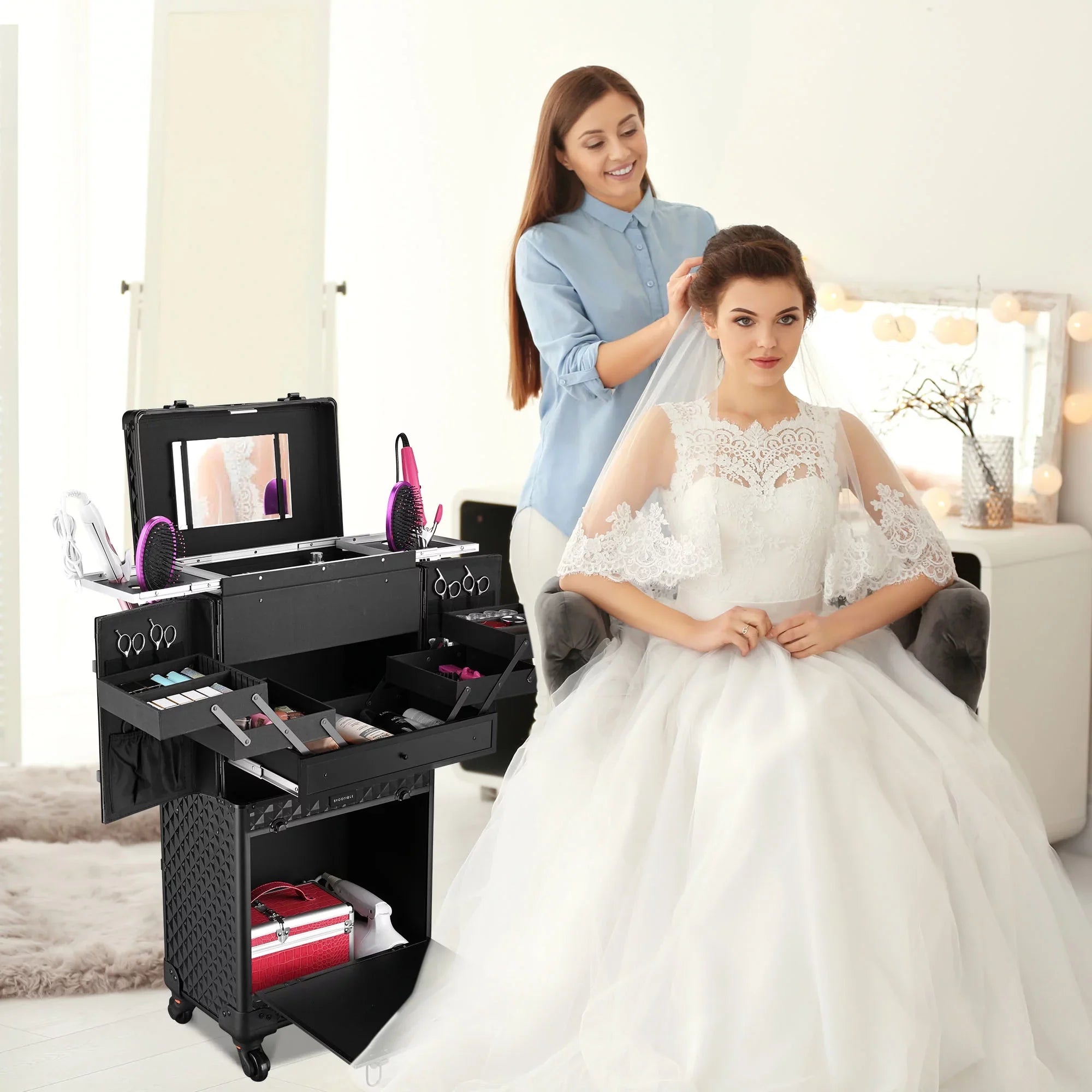 Cosmetic Salon Rolling Byootique Organizer Stylist Case Hair Trolley Makeup