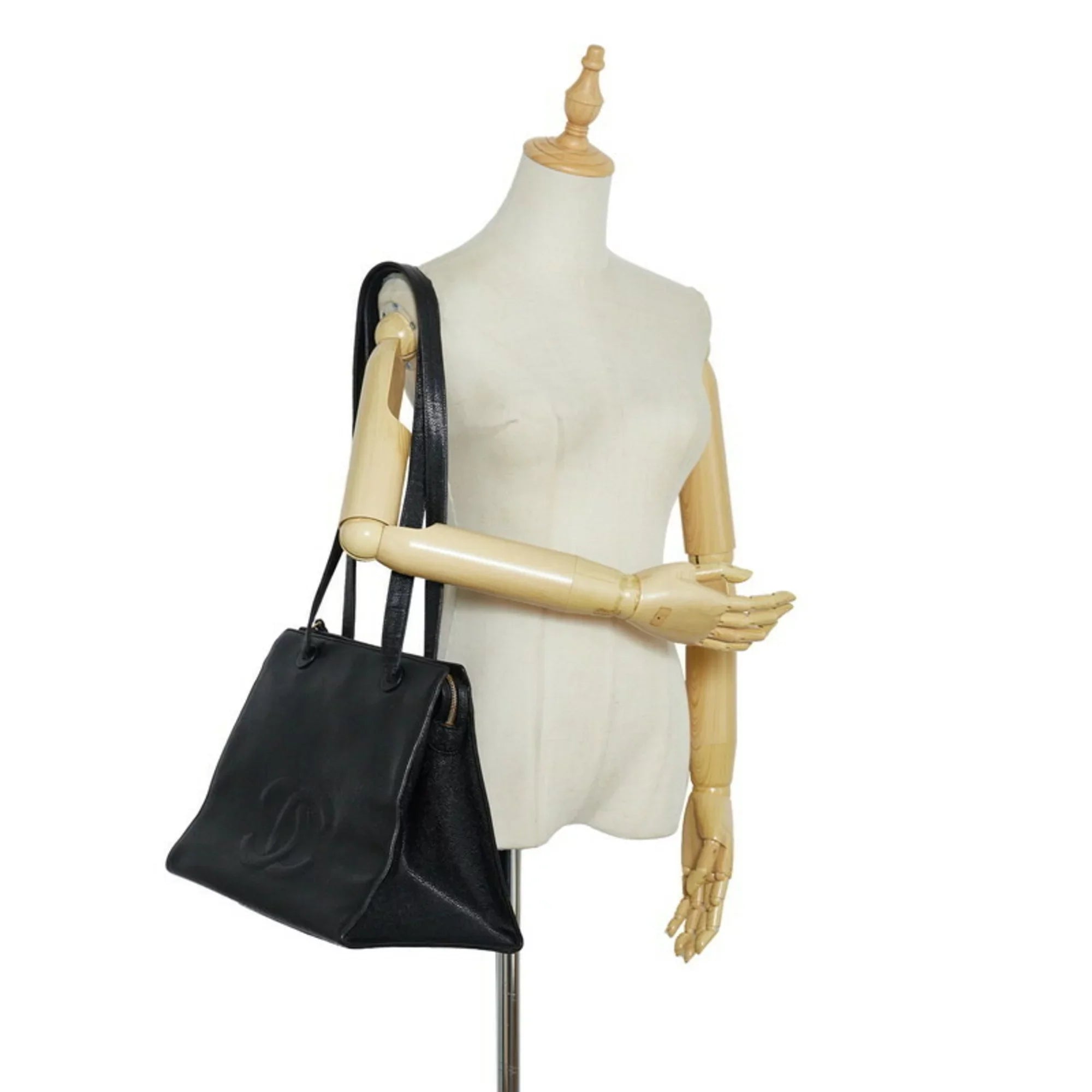 Bag Pre-Owned (Good) Skin Chanel Shoulder Women's Coco Mark Caviar Black Tote CHANEL