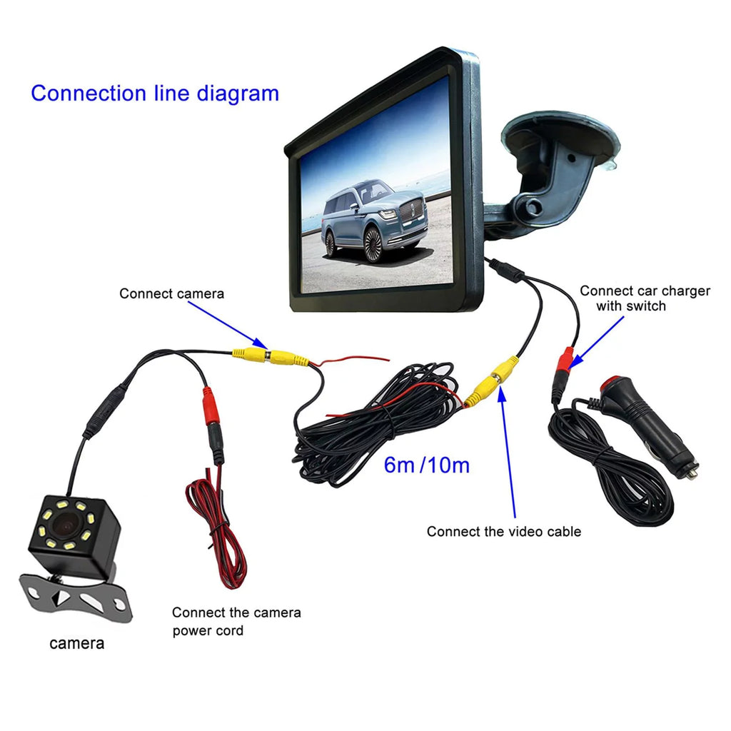 Monitor LED Parking Cable 7" SUV Installation Assist LCD Screen 8 Easy Park Camera Car Waterproof Vehicle Rearview Car System 10M Video
