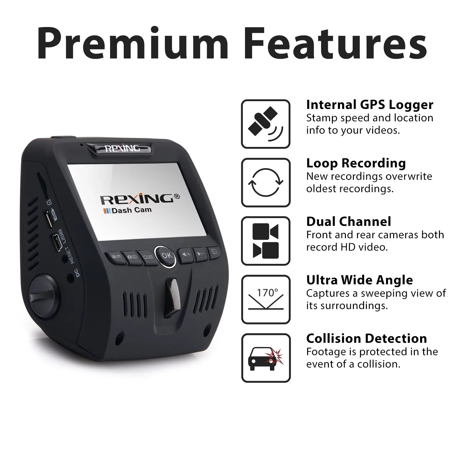 FHD Cam Dual Rexing V1LG Dash 1080p Car Channel