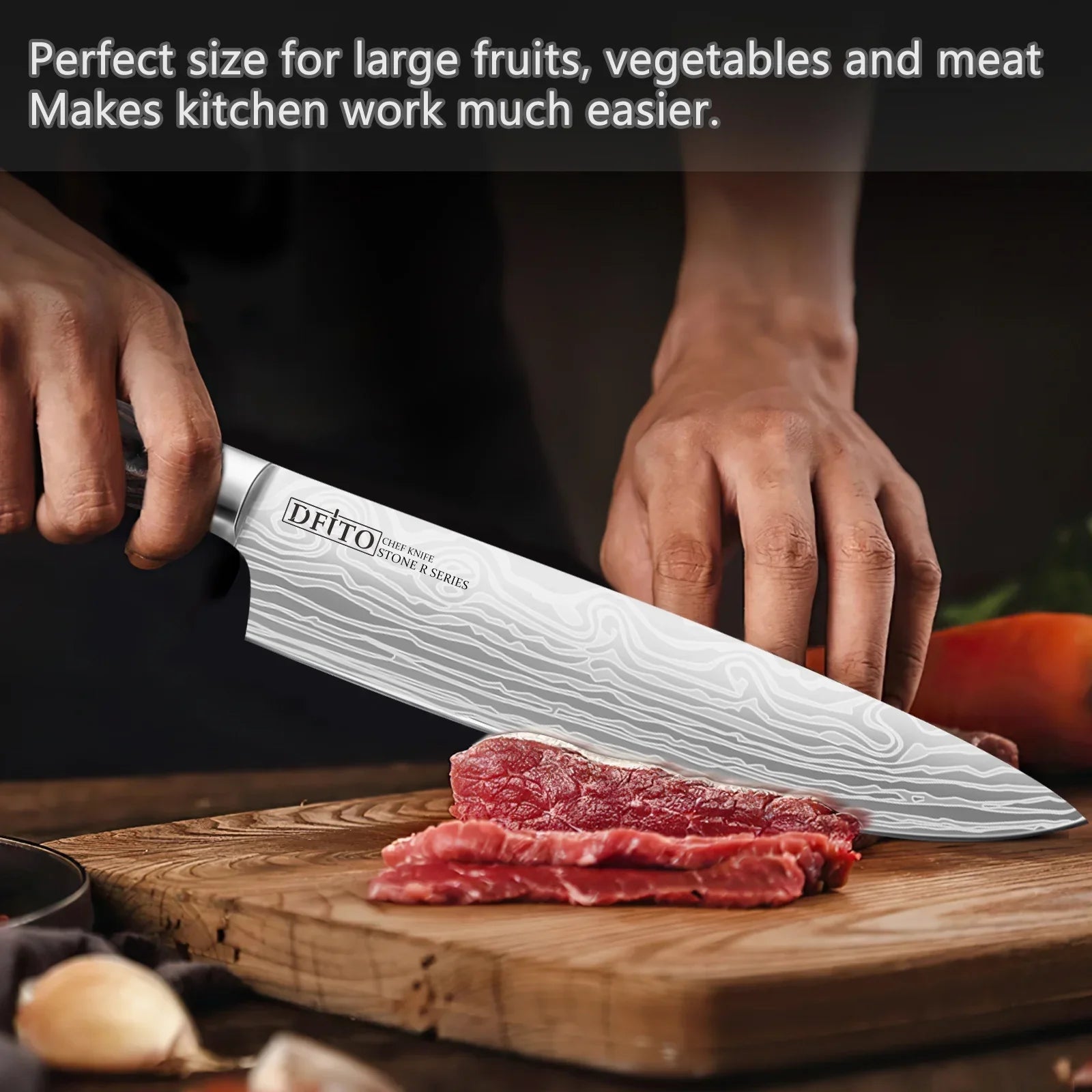 or and Knife, Steel Set, Chef Knife 3PCS Box Kitchen Sharp Ultra Home Stainless for Gift Knives,High Professional Blade, Chefs DFITO Restaurant Carbon Handle Ergonomic