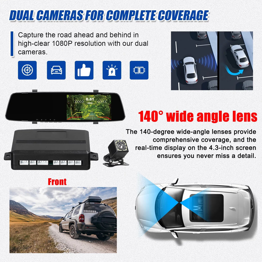 Screen 4 4.3 Inch Reverse 1080P Inch Camera,Camera Dazzduo Reverse Support Dash Rear Cam Inch Dash Dash Radars Camera Reco Screen Dual Radars Rear DVR Dash Dual 4.3 Rear Radars Camera Rear