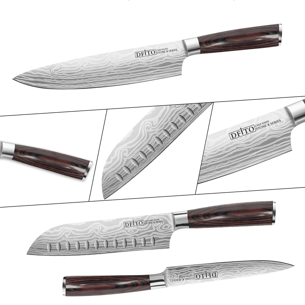or and Knife, Steel Set, Chef Knife 3PCS Box Kitchen Sharp Ultra Home Stainless for Gift Knives,High Professional Blade, Chefs DFITO Restaurant Carbon Handle Ergonomic