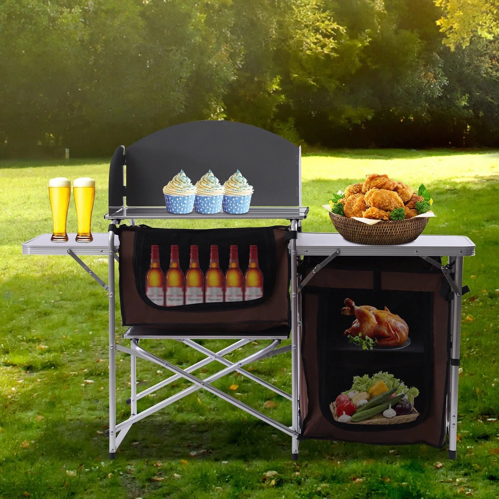 Kitchen Folding Tabletop Foldable Camping W/ Grill Portable FETCOI Table Station