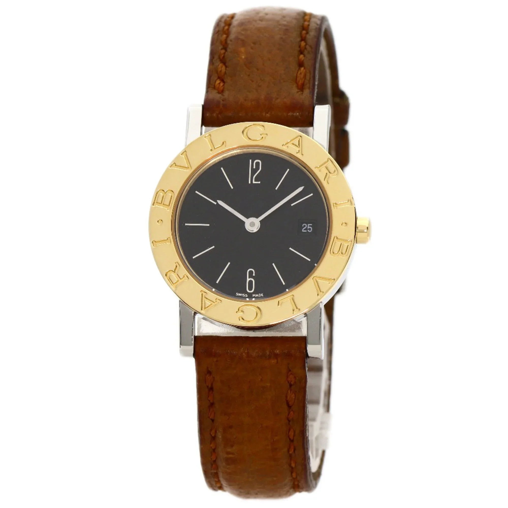 BVLGARI Steel/Leather/K18YG (Good) Pre-Owned Ladies Watch BB26SGL Stainless