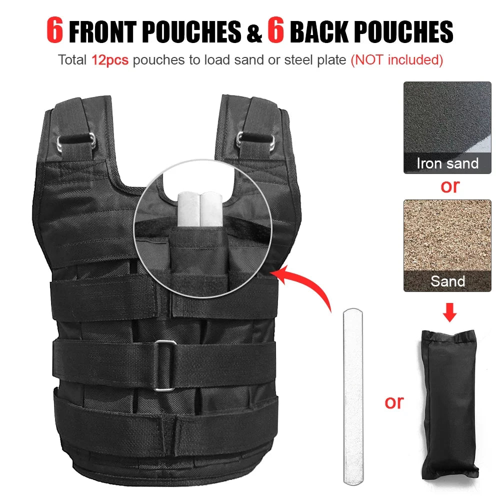 Training 50kg Weighted , Vest Capacity Strength for Max Load Walmeck Adjustable