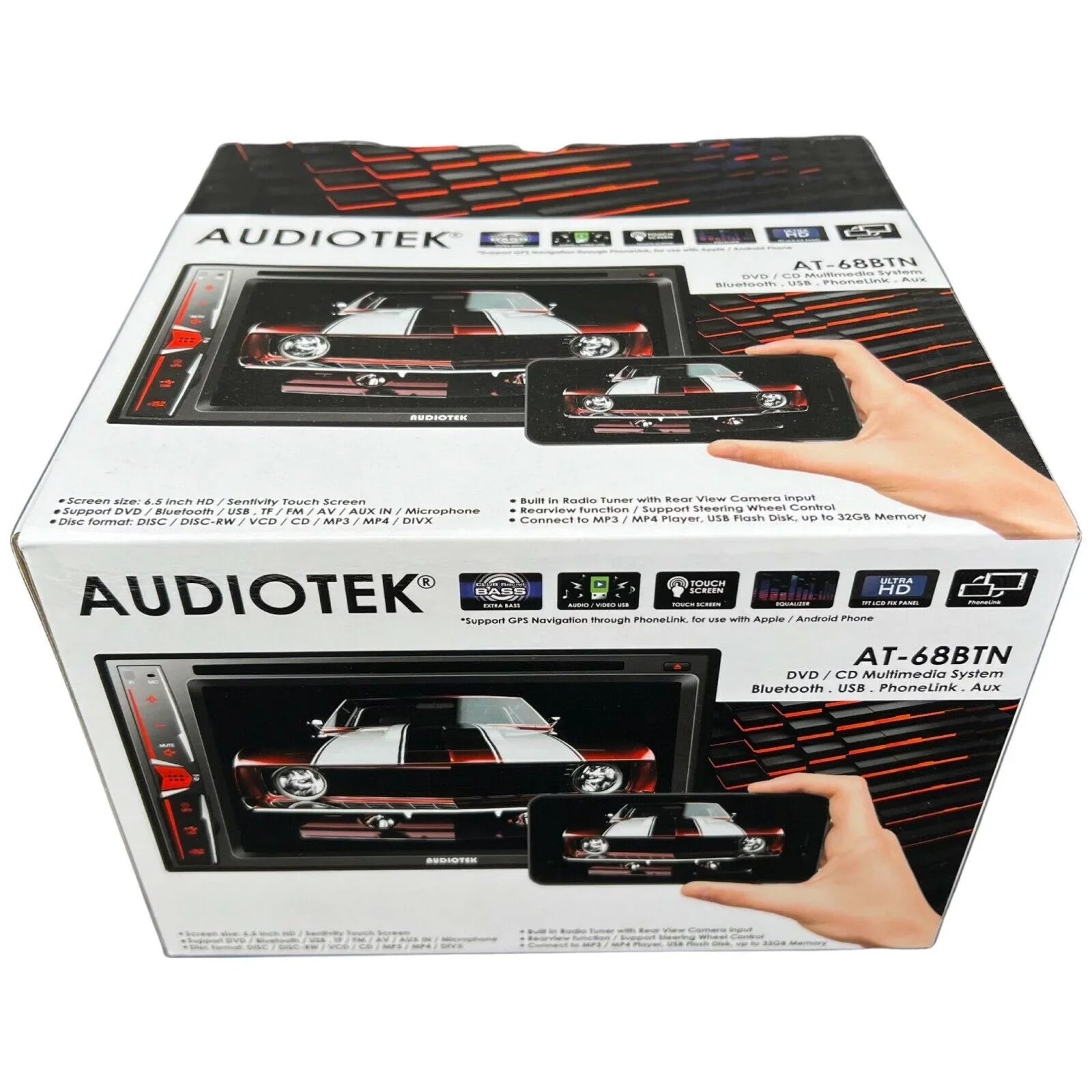 AT-68BTN Rearview Bundle Touch Camera Link+ Audiotek XV95BK 6.2" Radio Screen Mirror