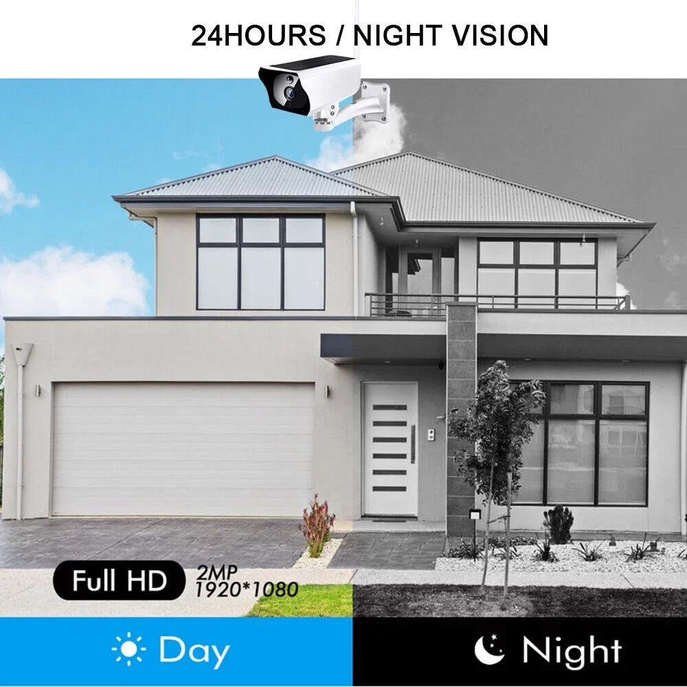 IP 1080P Surveillance Cameras, WiFi Camera, Camera Video Motion Powered, Wireless Solar Rechargeable Outdoor Waterproof, Security Energy Battery Powered Detection,