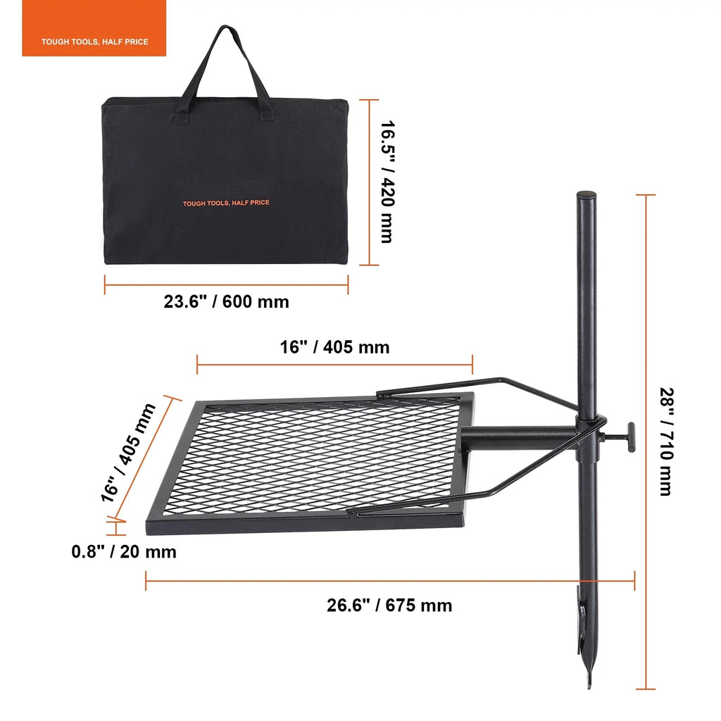Fire Open Grate Steel BENTISM Adjustable 16" x Swivel Heavy Duty Grill Campfire 16" Cooking